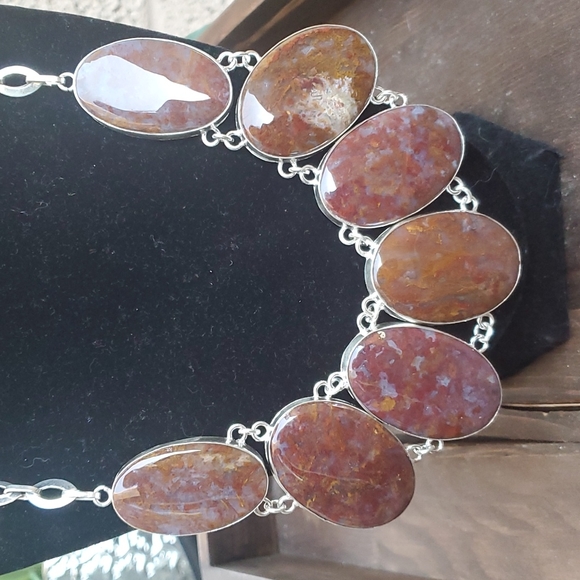 New Oversized Seam Agate 925 Silver Statement Necklace. - Picture 13 of 13